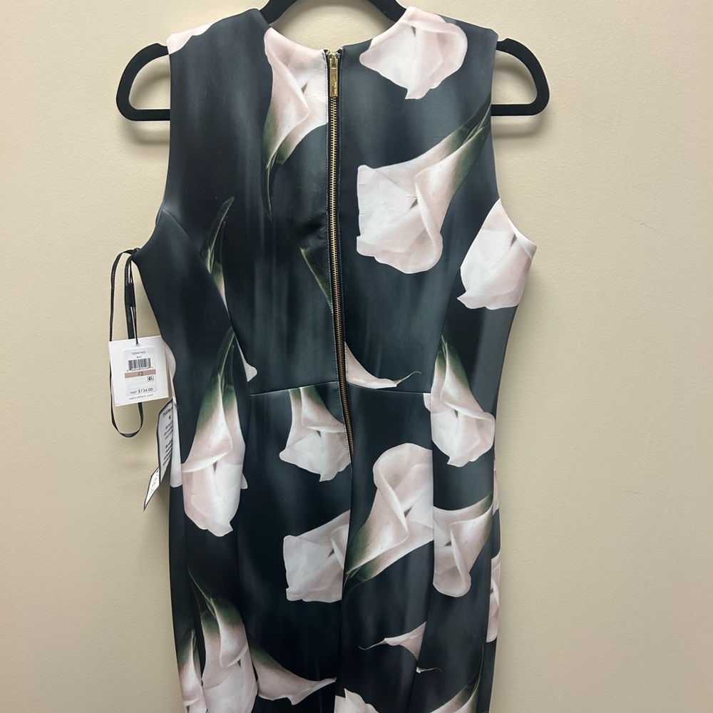 Calvin Klein Black and White Floral Midi Dress